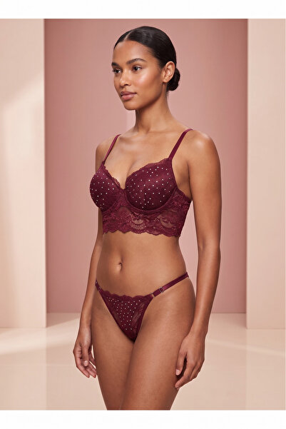 TAŞDELEN AVM Δαντελωτό εσώρουχο με στρας και μισή επένδυση Tkm