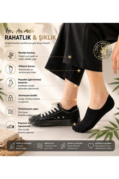 çorapdunyam 6-Piece Premium Bamboo Invisible Socks – Non-Slip, Anti-Sweat, Al...