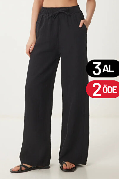 Balenbi Γυναικείο ελαφρύ διαφανές παντελόνι Palazzo Muslin με ελαστική μέση 1096