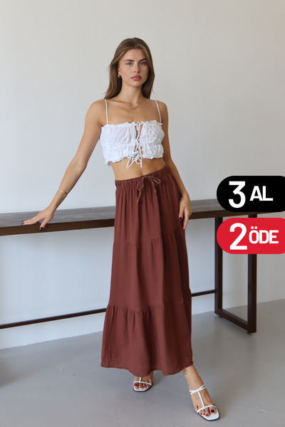 Mogi Butik 3089 Γυναικεία Basic μουσελίνα με κορδόνια στη μέση