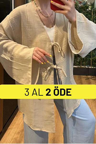 Mogi Butik Kadın Çift Bağlamalı Müslin Kumaş Kimono 3085