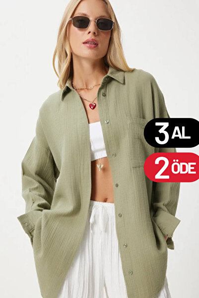 Mogi Butik Γυναικείο πουκάμισο 100% βαμβακερό κανονικό κομμένο Basic Muslin μ...