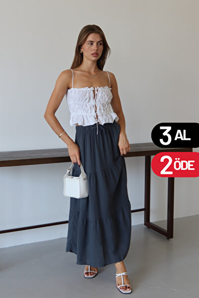 Mogi Butik 3089 Fusta de bază din muselină cu șireturi pentru femei