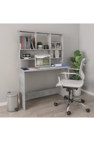 Concept Birou cu rafturi, gri beton, 110x45x157 cm, PAL