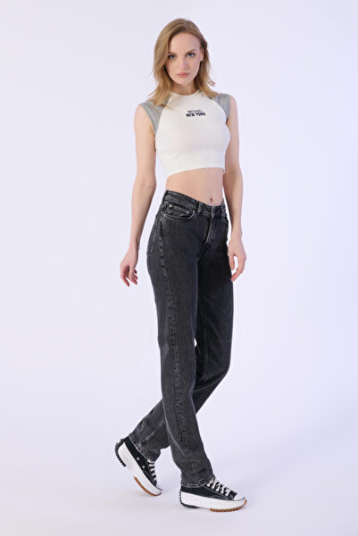 BPF Straıght Mıd Waıst Düz Denim Pantolon