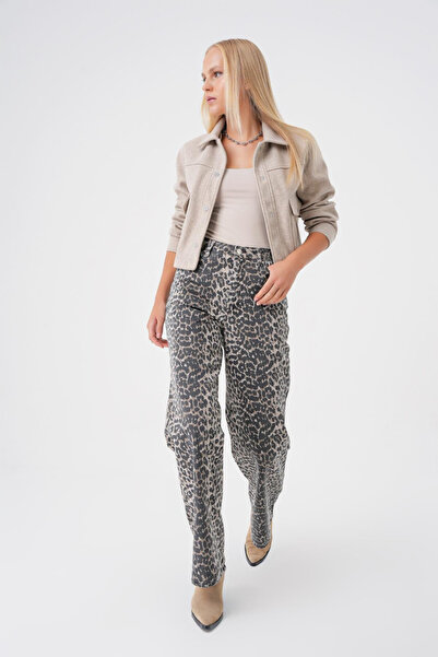 BPF Πολύχρωμο τζιν με φαρδύ πόδι με λεοπάρ σχέδιο