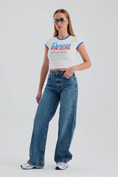 BPF Μπλε ψηλόμεσο φαρδύ τζιν