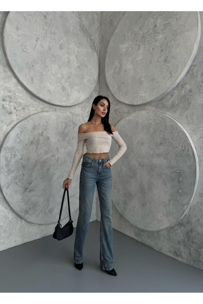 BPF Açik mavi Yuksek Bel Slim Straight Jeans