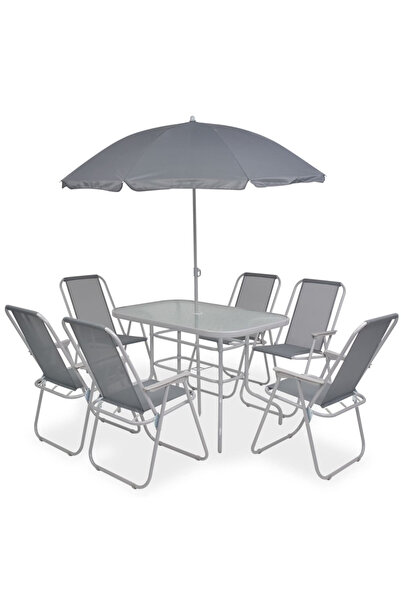 Concept Set mobilier de exterior, 8 piese, gri, oțel și textilenă