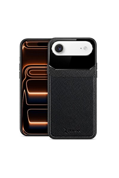 Zebana Apple iPhone 17 Air Uyumlu Kılıf Lens Deri Kılıf Siyah