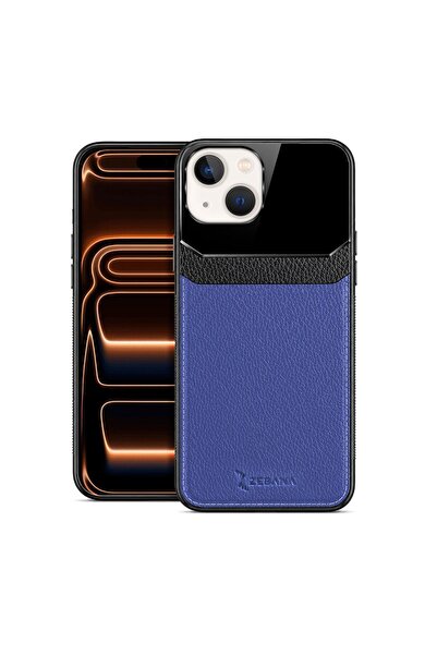 Zebana Apple iPhone 14 Plus Uyumlu Kılıf Lens Deri Kılıf Lacivert