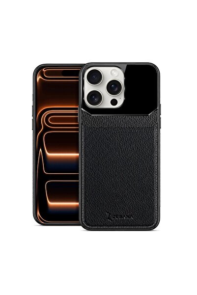 Zebana Apple iPhone 16 Pro Max Uyumlu Kılıf Zebana Lens Deri Kılıf Siyah