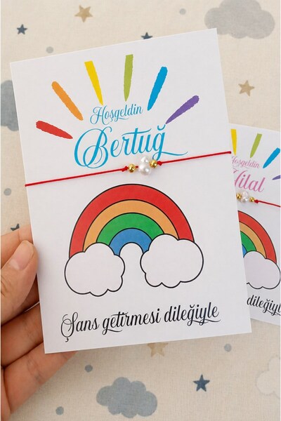 Emtory Home 20 Adet Gökkuşağı Kartlı Şans Bilekliği - Bebek Hediyelik - Mevli...