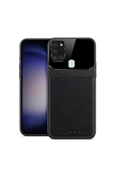Zebana Samsung Galaxy A21s Uyumlu Kılıf Lens Deri Kılıf Siyah