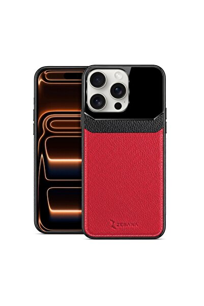 Zebana Apple iPhone 13 Pro Max Uyumlu Kılıf Lens Deri Kılıf Kırmızı