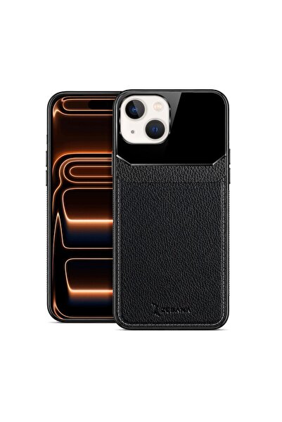 Zebana Apple iPhone 15 Uyumlu Kılıf Lens Deri Kılıf Siyah