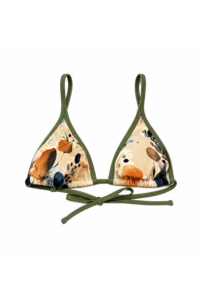 VULEVU JADE ONYX Kontrast Biyeli Desenli Üçgen Bikini Üstü