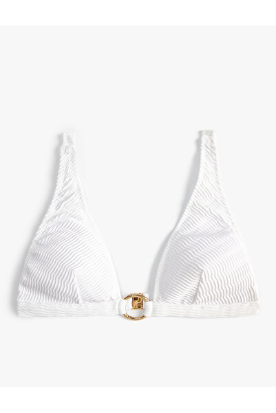 Koton Üçgen Bikini Üstü Dokulu Metal Aksesuarlı
