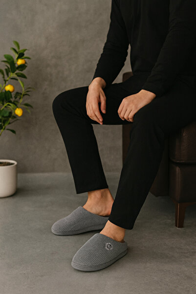 Beyond Ανδρικές Παντόφλες Γκρι Βελούδινες 3cm BYNDKDF01