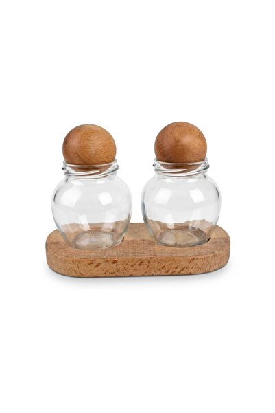 ÜÇER AHŞAP Ahşap Top Kapaklı Cam Kavanoz ( 2 Li Set ) 370 ml