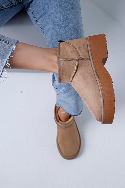 Beyond Γυναικείες μπότες βιζόν ψηλοτάκουνα Ultra Mini Furry Suede 4,5cm BYNDUM04