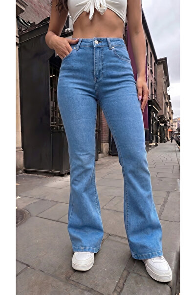alanora Blugi de damă cu talie înaltă din lycra / elastici, cu picior evazat