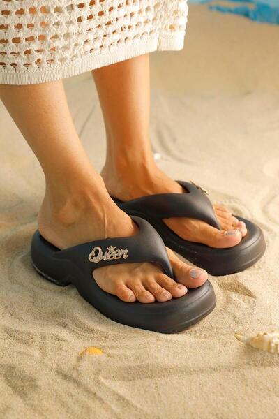 Beyond Γυναικείες Σαγιονάρες Μαύρες Queen Παντόφλες Eva 5cm BYNDQUE01