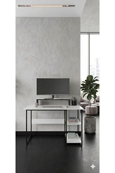 AYZ Viena 60x120cm 2 Raflı Metal Ayak Çalışma MasasıBeyaz