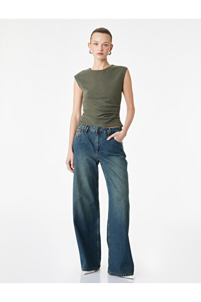 Koton Modal Fabric Slim Fit Drape Detailed Crew Neck Sleeveless Ribbed Blouse