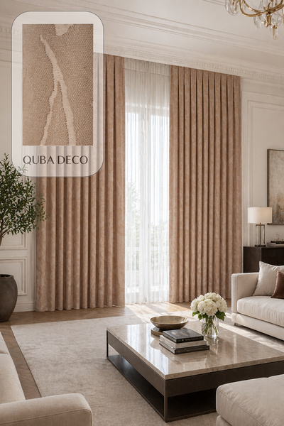 QUBA DECO Μοντέρνα κομψή ανάγλυφη κουρτίνα με μπεζ φόντο Ζακάρ για σαλόνι, υπ...