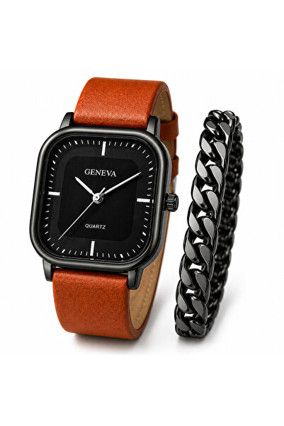 Geneva Platinum Ανδρικό Σετ Ρολογιού με Μαύρο Ατσάλινο Μπρασελέ - Δώρο για Άν...