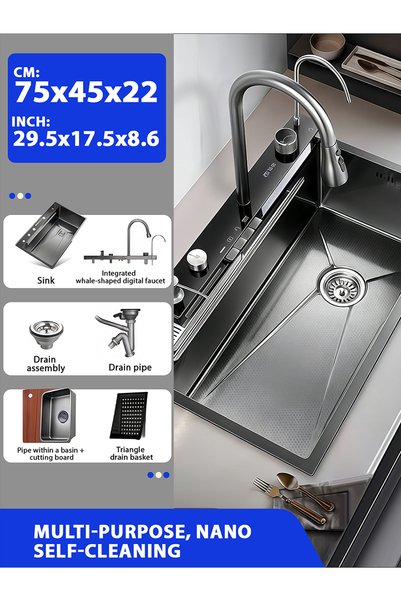 Vitakit 304 Stainless Steel Large Single Kitchen Sink | Waterfall Flow & Deep Bowl