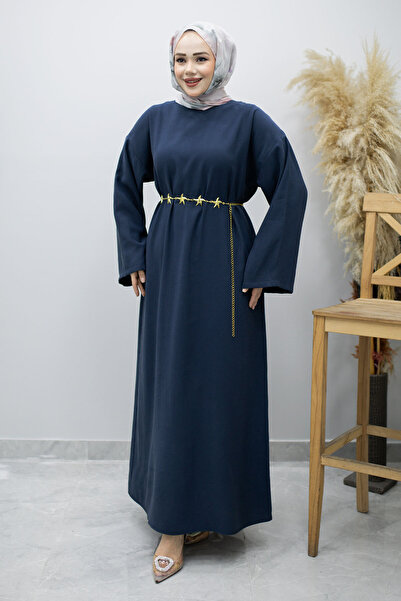 Tesettür Dünyası Φόρεμα με ζώνη αλυσίδας TSD260191 Ναυτικό μπλε