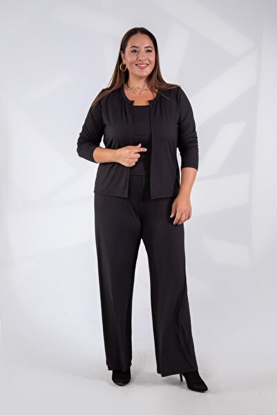 Roxxlen Women's Plus Size Ribbed 3-Piece Set