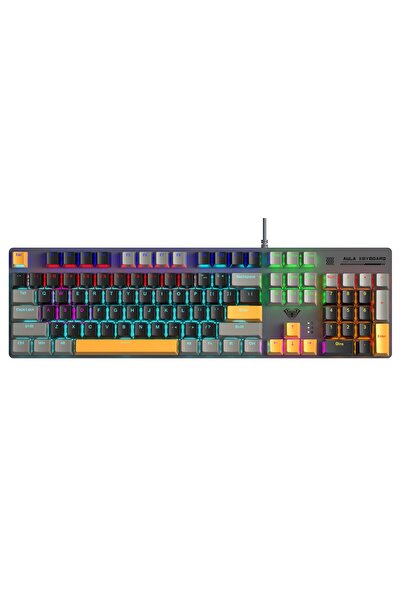 Aula S500 Blue Switch RGB Makrolu Kablolu Gaming Mekanik Oyuncu Klavyesi Sarı