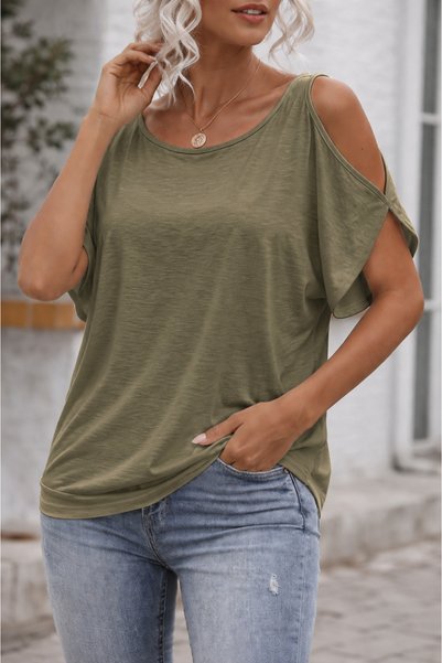 StilVibe Women's Comfortable Cut Blouse with Open Shoulder Detail