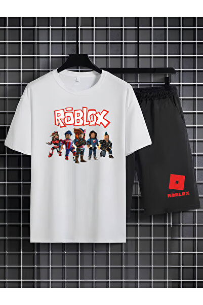 MAGORS Roblox Printed 100% Cotton Crewneck Children's T-Shirt-Shorts Two-Piec...