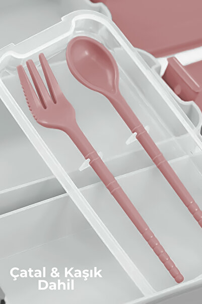 Nandy Home 3 Katlı Bölmeli Yemek Kabı Lunchbox - Kilitli - Taşıma Saplı Sefer Tası - Kaşık & Çatal Dahil