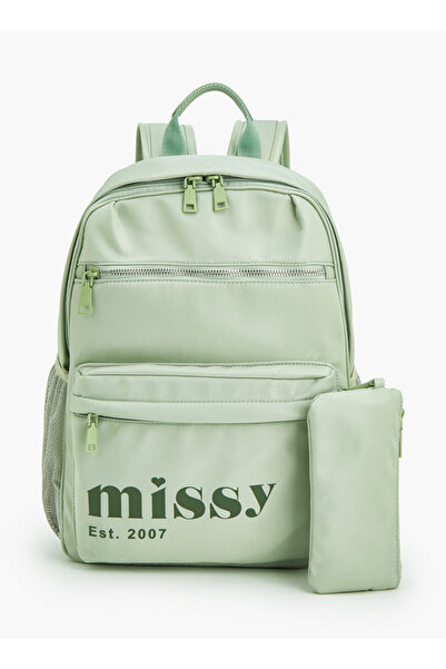 Missy Logo Print 2-Piece School Backpack Set for Kids with Pencil Pouch - 30x...