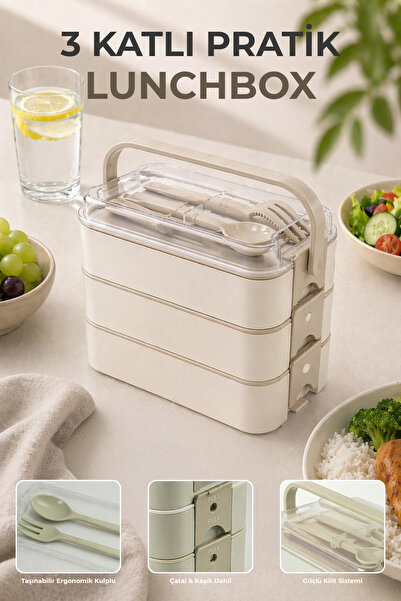 Nandy Home 3-Tier Compartmentalized Lunchbox - Lockable - with Carrying Handl...
