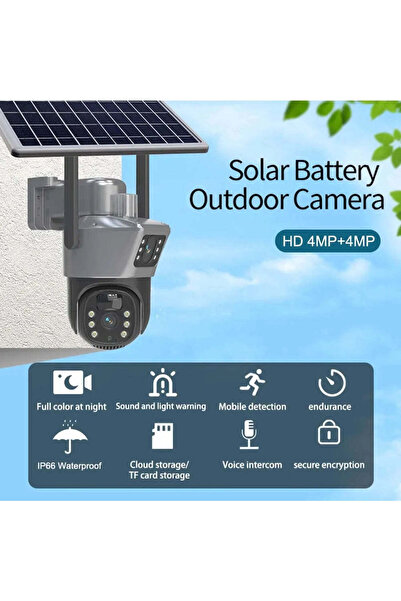 V380 Pro Cameră de supraveghere cu panou solar, WIFI, Senzor de mișcare, Lentile duale, 4K HD 8 MP