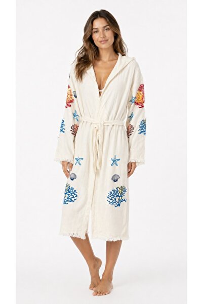 Mulberry Γυναικείο κιμονό παραλίας μουσελίνας με κουκούλα, 100% βαμβακερό, με...