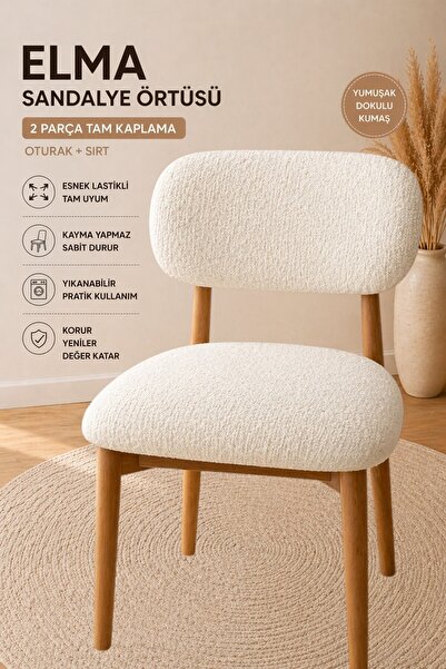 BTF HOME Lastikli Likralı Sandalye Kılıfı Viyana Elma Uyumlu 2 Parça Yıkanabi...