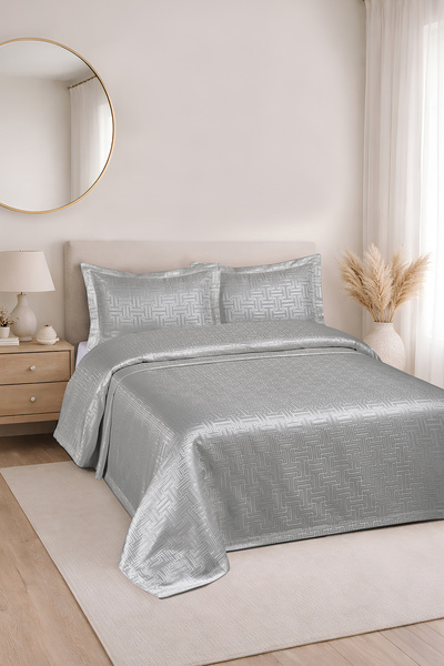 BİRHOME Hermira Jacquard Double Modern Bedspread Set 3 Pieces 240X250Cm (Grey)