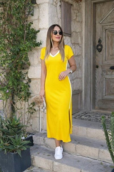 DRESSIFY WOMEN’S FASHION Γυναικείο κοντομάνικο μακρύ φόρεμα με λαιμόκοψη V με...