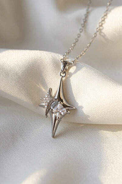Elifsu Jewelry قلادة ستارجيرل ستار سباركلي نورث ستار من الفولاذ
