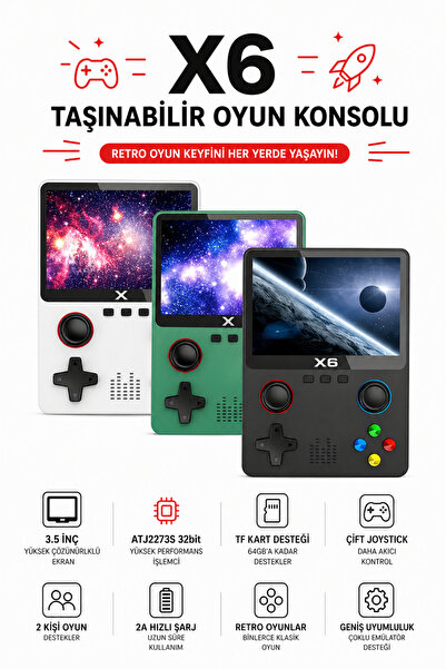 electroawm X6 Taşınabilir Oyun Konsolu 3.5 İnç Ekran 10.000+ Oyun Retro El Tipi Emülatör