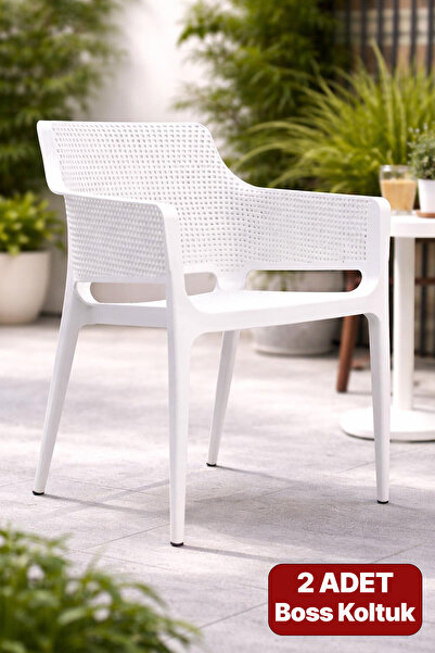 Alezy Boss Bahçe Balkon Koltuk Beyaz 2'li Set