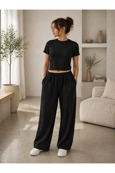 ZAVIXO Γυναικείο Crop Casual Σετ 2 τεμαχίων, 100% Βαμβάκι, Καθημερινό Κομψό Σετ