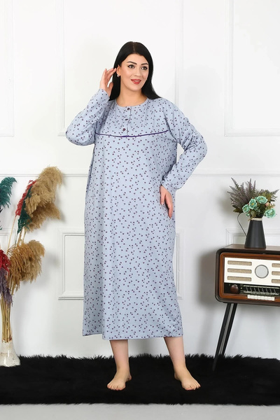 Beruflic Women's Plus Size Long Sleeve Indigo Mother Nightgown